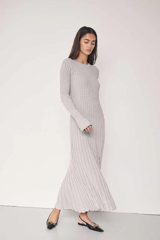 ADA SILVER LONG SLEEVE MIDI DRESS