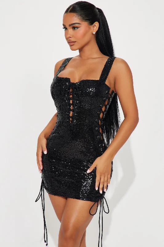 Anastasia Lace Up Micro Mini Dress - Black