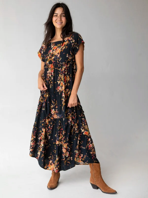 Berkley Maxi Dress - Navy Red Bouquets