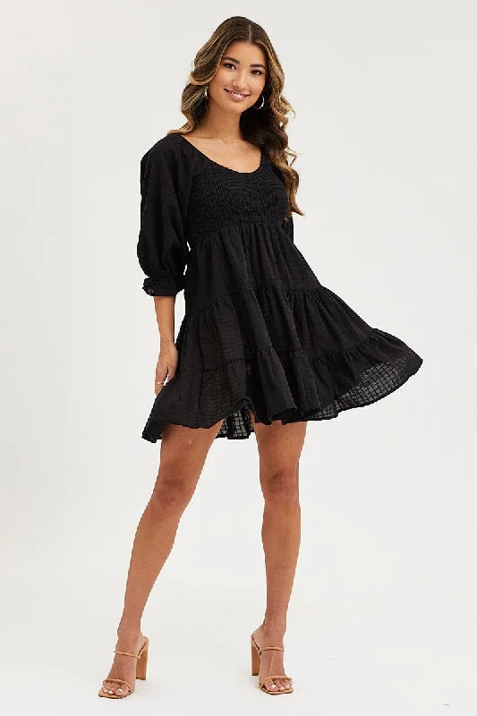 Black Mini Dress Round Neck