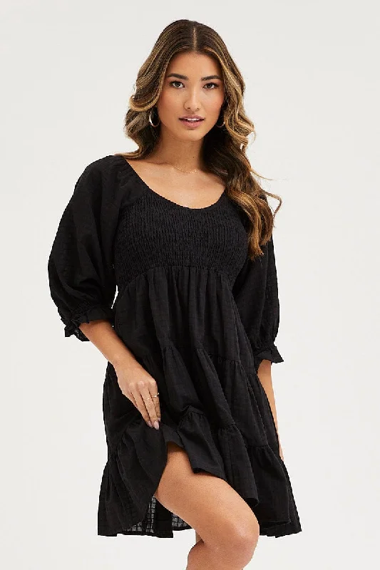 Black Mini Dress Round Neck