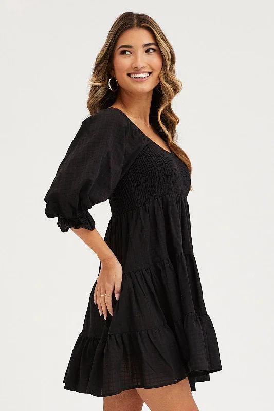 Black Mini Dress Round Neck