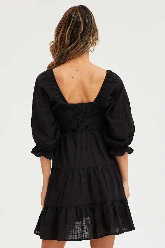 Black Mini Dress Round Neck