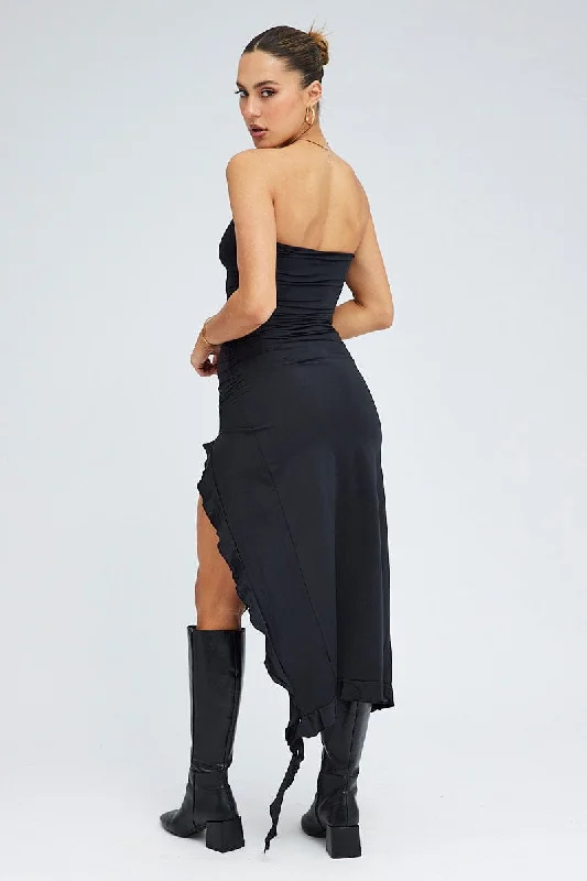 Black Ruffle Dress Strapless