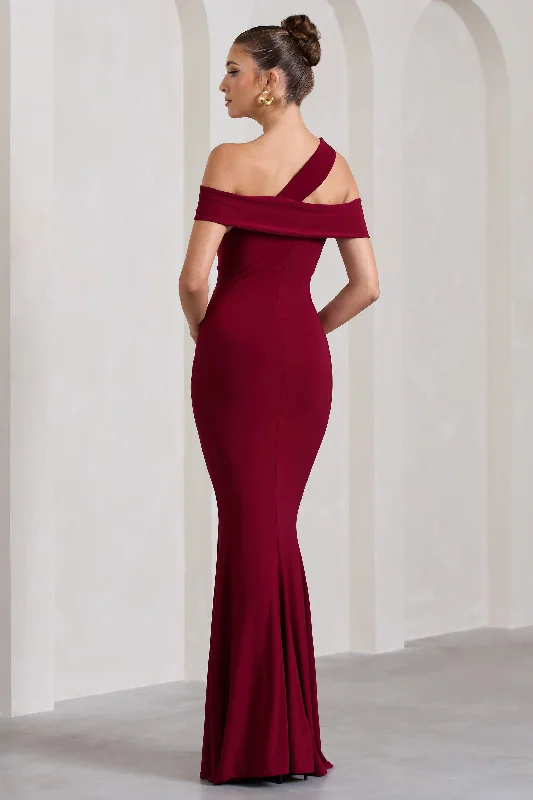 Captivating | Berry Red Strappy Asymmetric Cut-Out Maxi Dress