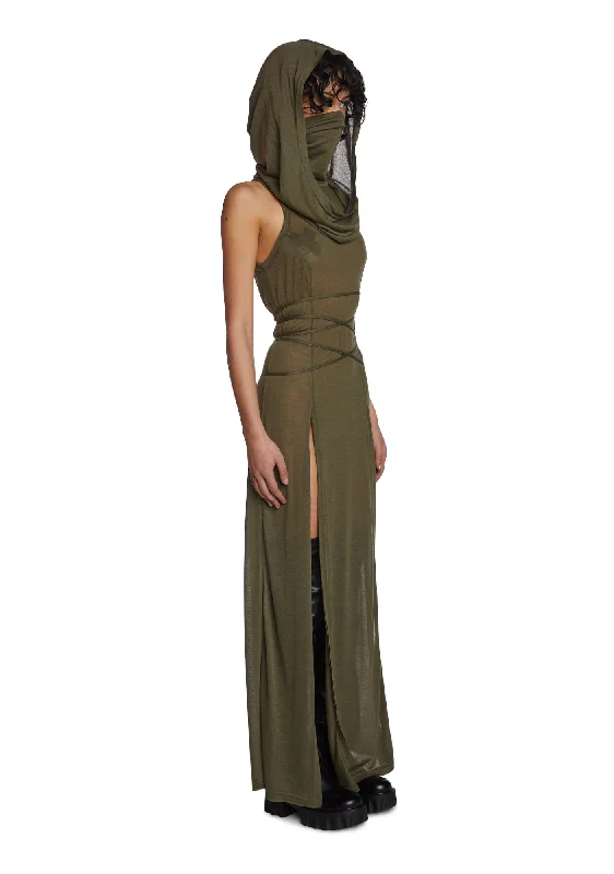 Echo Hooded Slit Maxi Dress - Green