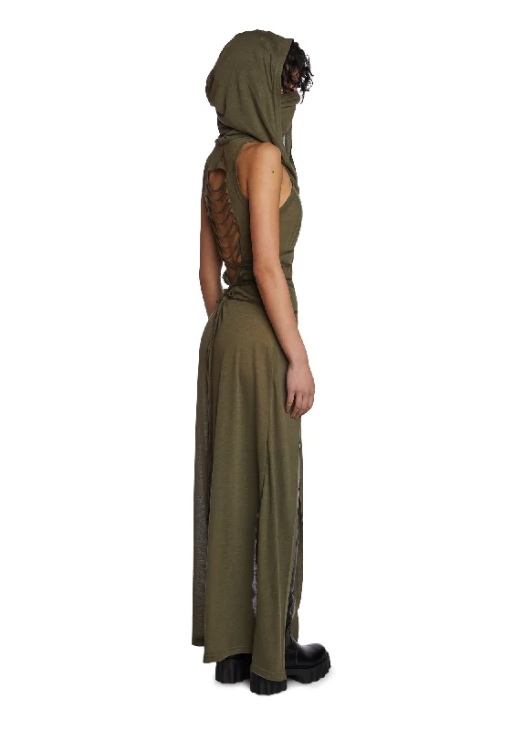 Echo Hooded Slit Maxi Dress - Green