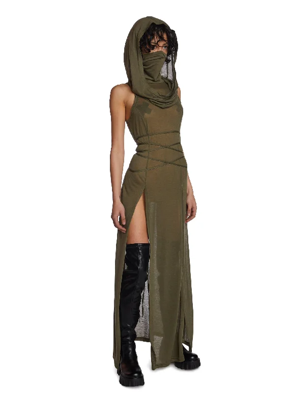 Echo Hooded Slit Maxi Dress - Green