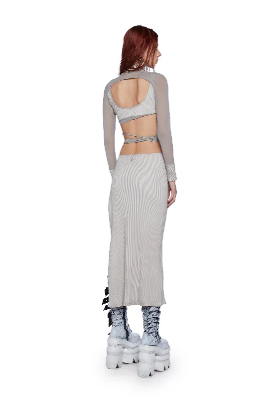 Fader Mesh Ribbed Maxi Dress - Ecru