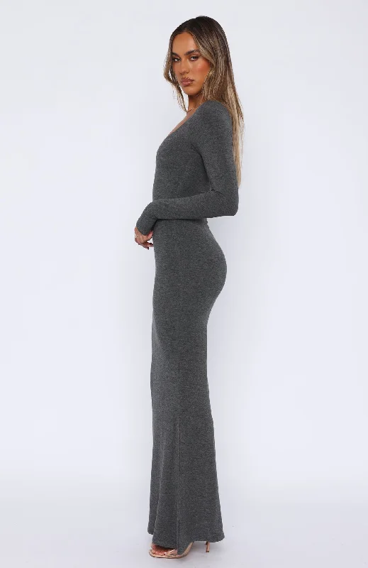 Get My Attention Long Sleeve Maxi Dress Dark Charcoal