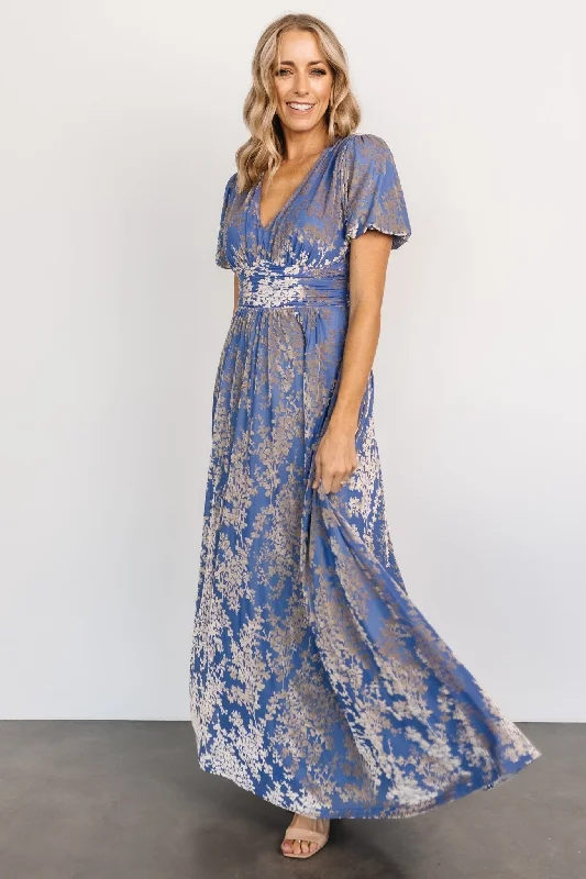 Leslie Velvet Maxi Dress | Blue + Silver