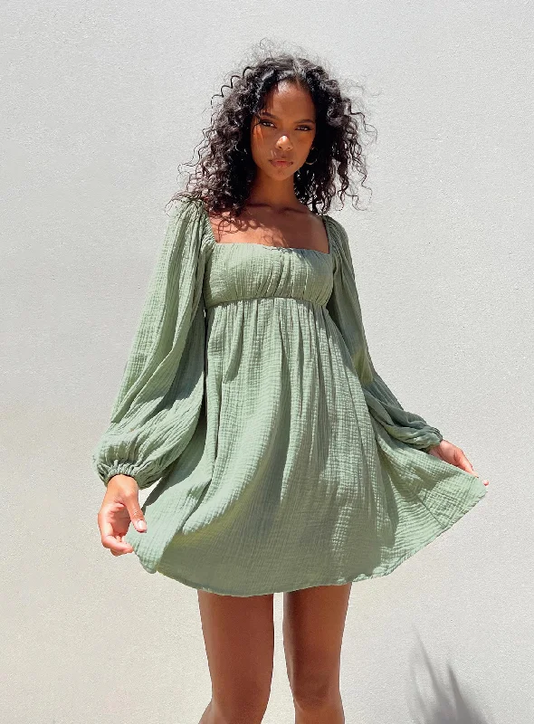 Let's Dance Long Sleeve Mini Dress Sage