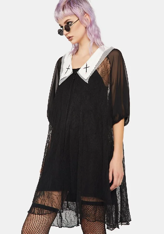 Medium Sleeve Lace Sunscreen Shirt Dress