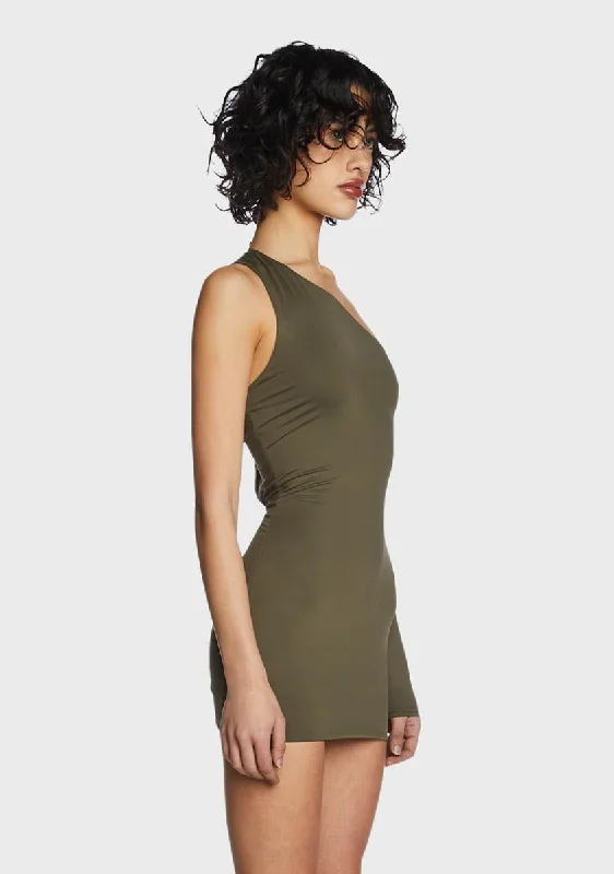 Olive One-Shoulder Cut-Out Mini Dress