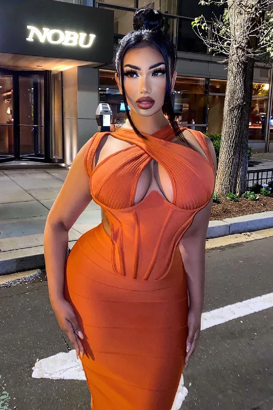 Sending My Best Bandage Midi Dress - Rust