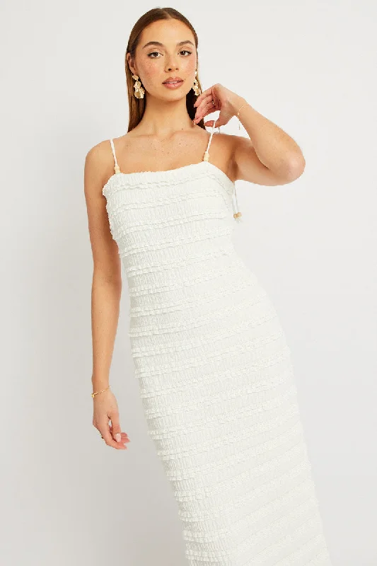 White Bodycon Dress Textured Midi