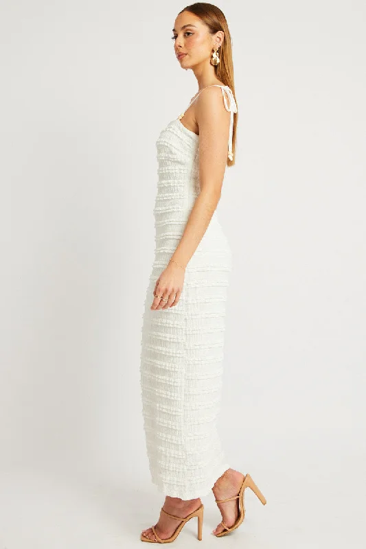 White Bodycon Dress Textured Midi