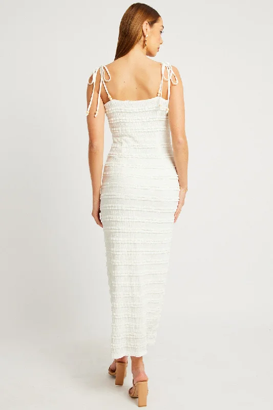 White Bodycon Dress Textured Midi