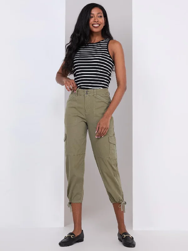 Drawstring Twill Capri Pants