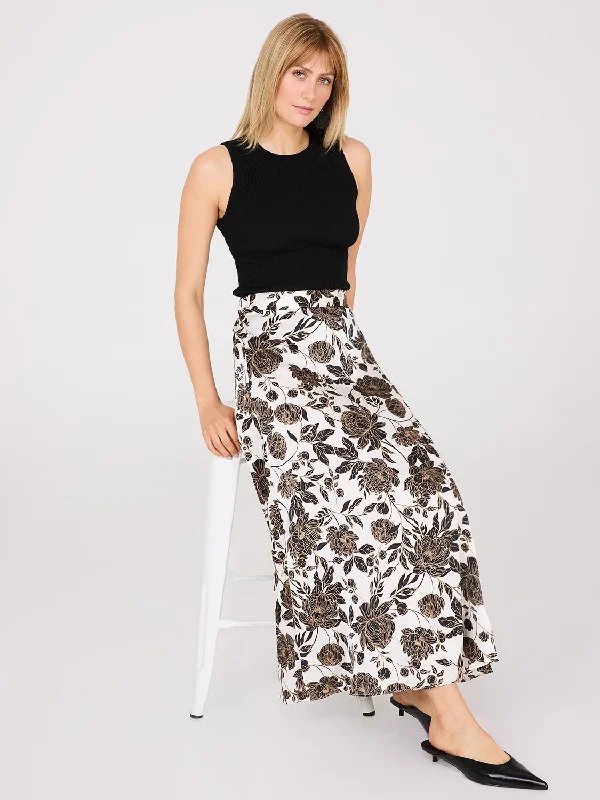 Printed Satin A-Line Skirt