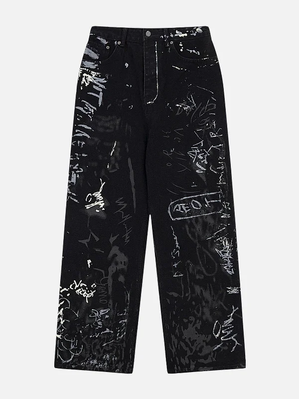 Aelfric Eden Full Print Graffiti Loose Jeans