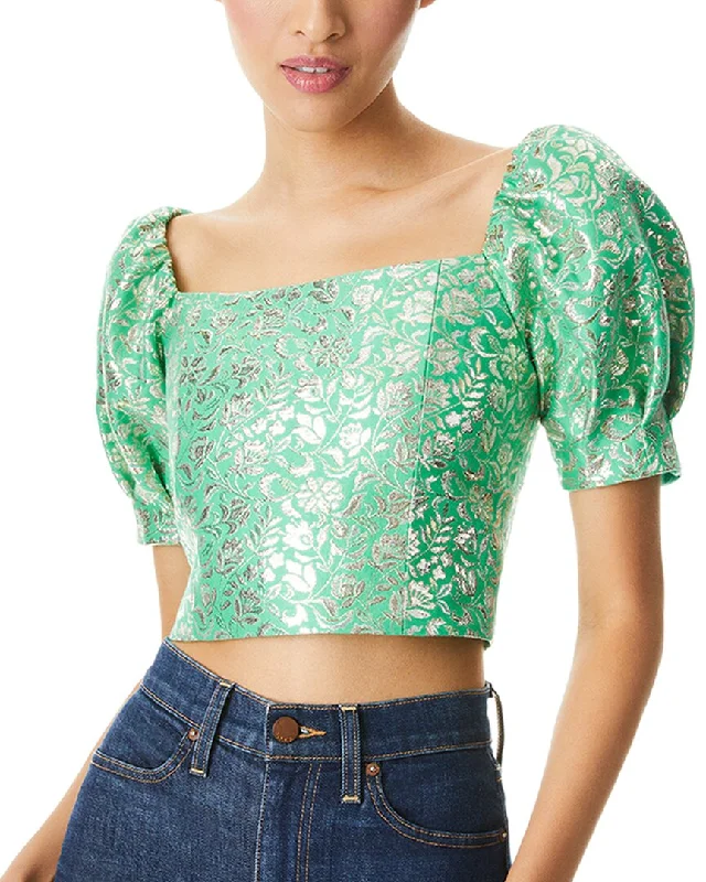 alice + olivia Joslyn Cropped Silk-Blend Top