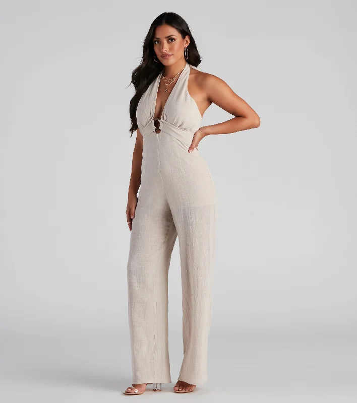 All It Takes Linen Halter Jumpsuit