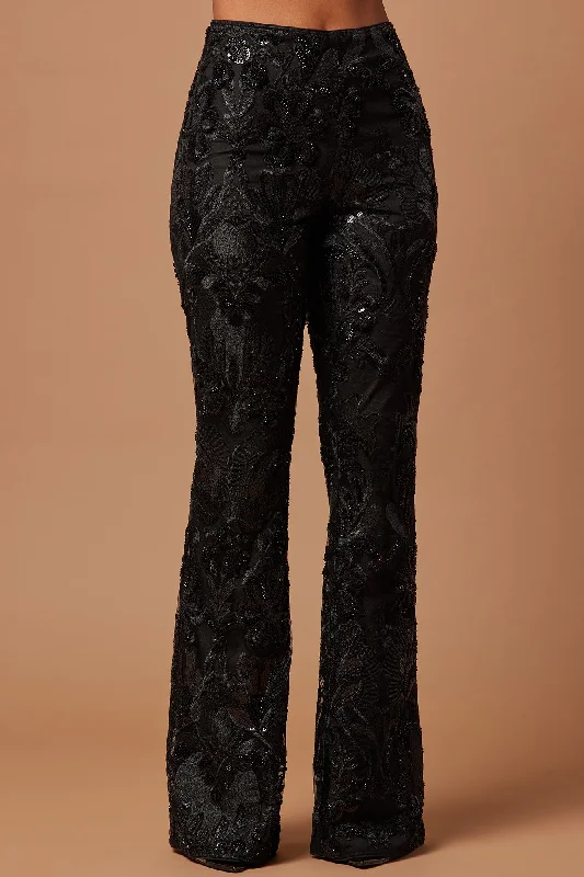 Ava Sequin Embellished Pant - Black