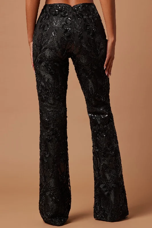 Ava Sequin Embellished Pant - Black