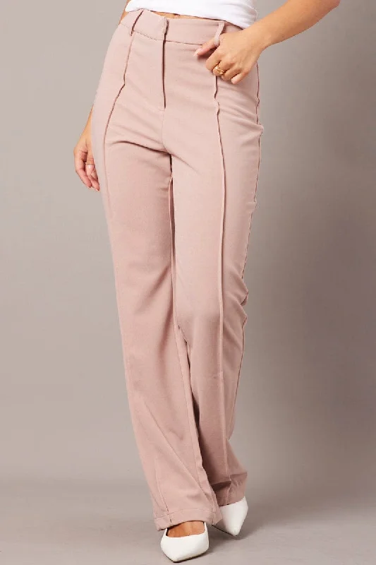 Beige Straight Fit Pants High Rise Workwear