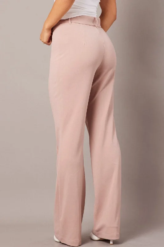 Beige Straight Fit Pants High Rise Workwear