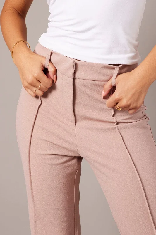 Beige Straight Fit Pants High Rise Workwear