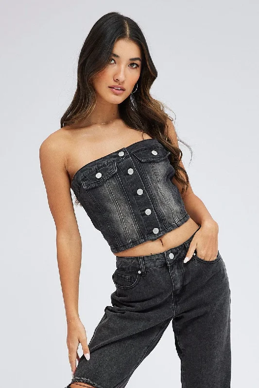 Black Bandeau Top Sleeveless Corset