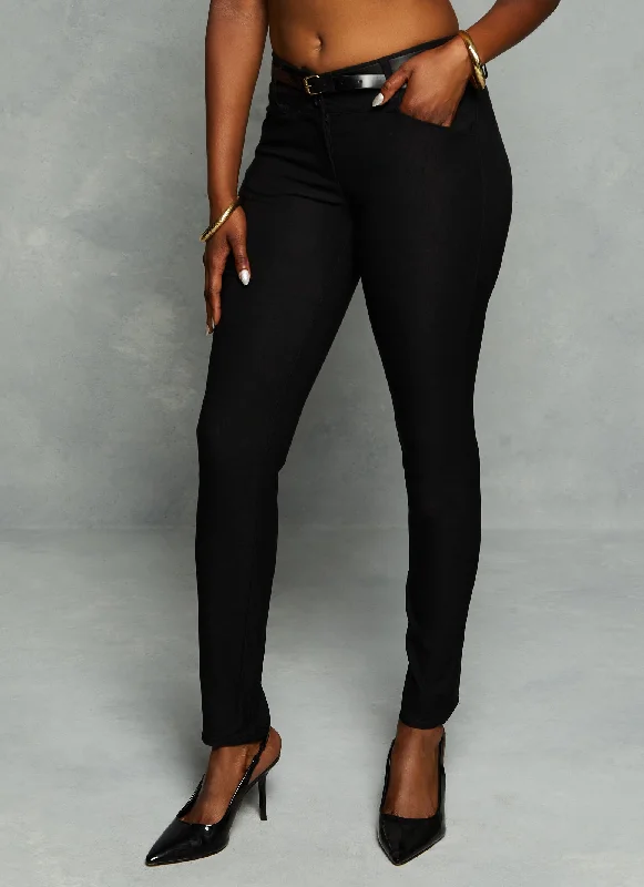 Belted Skinny Leg Dress Pants