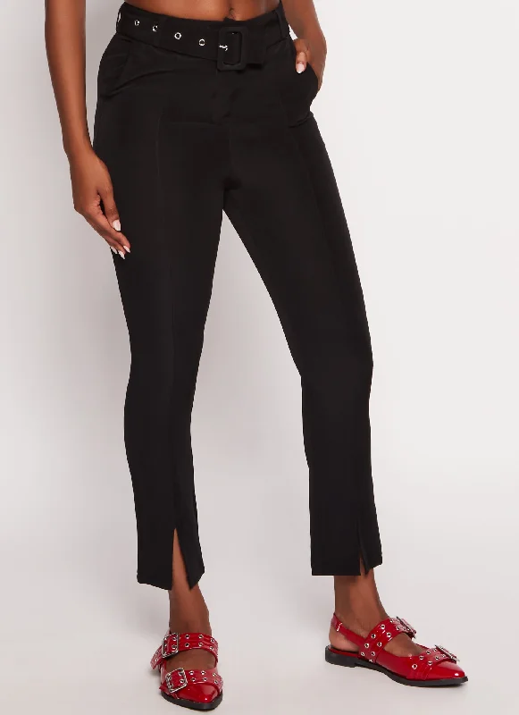 Belted Split Hem Pants