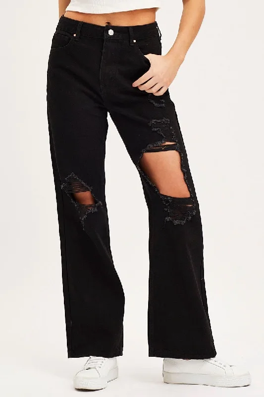 Black Boyfriend Denim Jeans High Rise