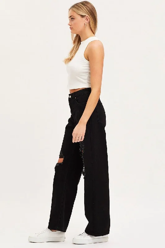 Black Boyfriend Denim Jeans High Rise