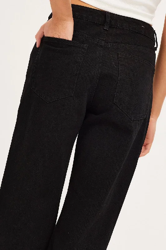 Black Boyfriend Denim Jeans High Rise