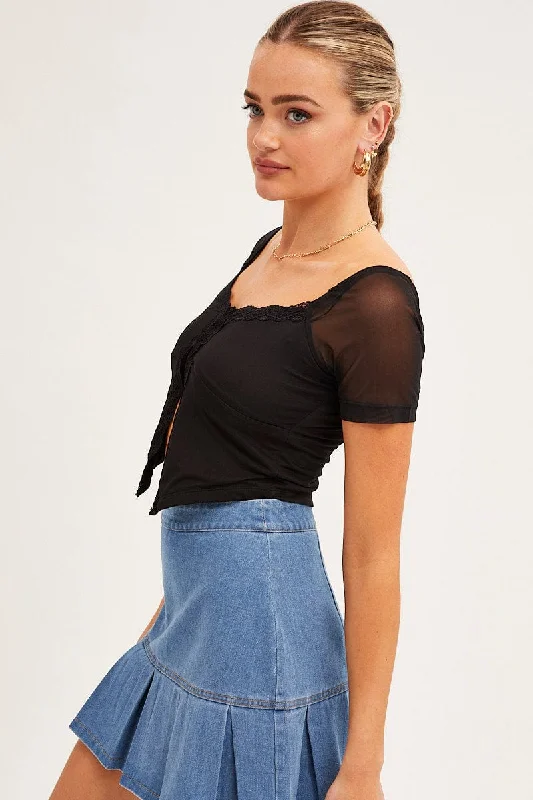 Black Butterfly Top Short Sleeve Crop Mesh Bolero