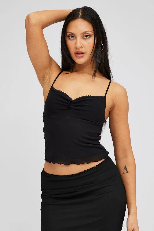 Black Mesh Singlet Top