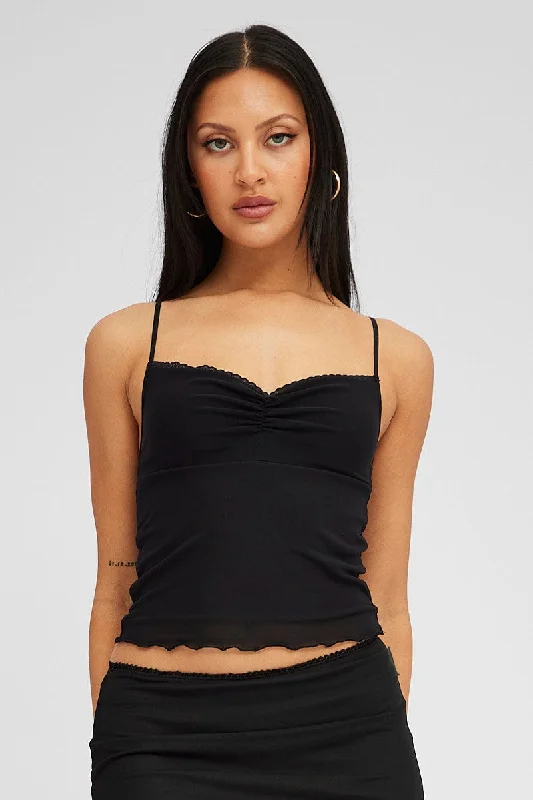 Black Mesh Singlet Top