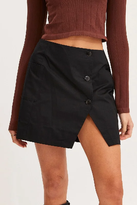 Black Mini Skirt High Rise Button Down