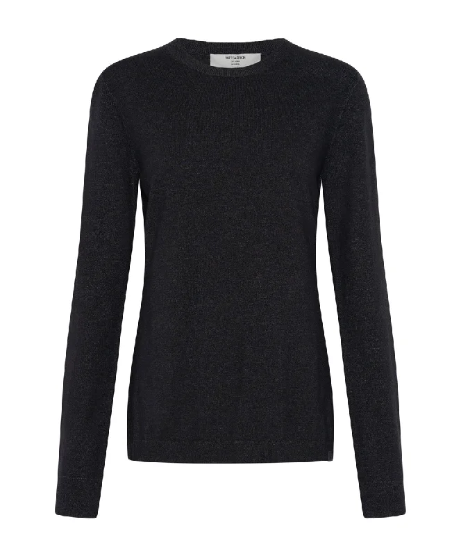 BLACK PEEP HOLE LONG SLEEVE KNIT TOP