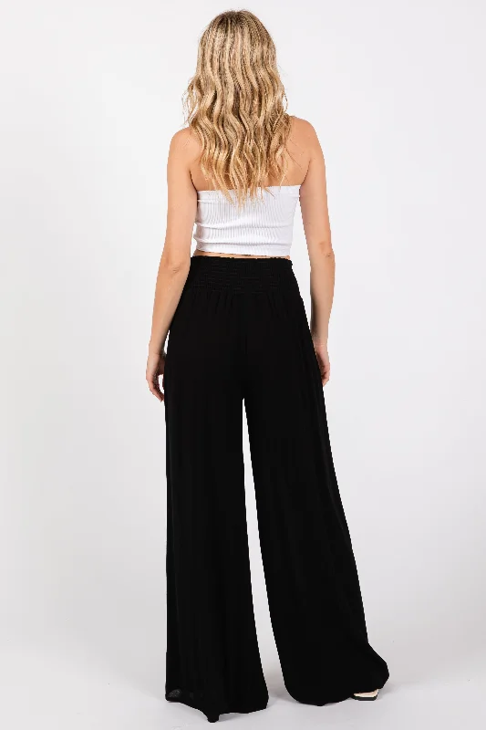 Black Wide Smock Waist Pants