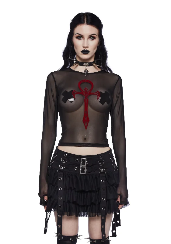 Blood Moon Rising Mesh Top - Black