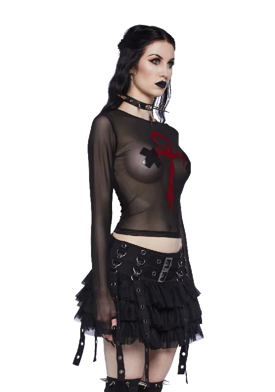 Blood Moon Rising Mesh Top - Black