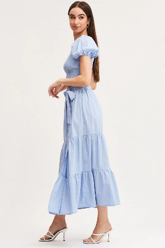 Blue Maxi Skirt High Rise Tiered