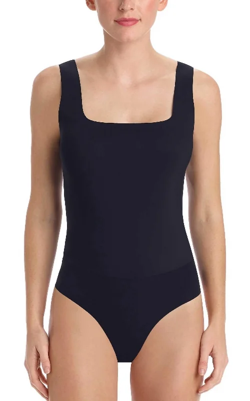 Bonded Square Neck Bodysuit In Black