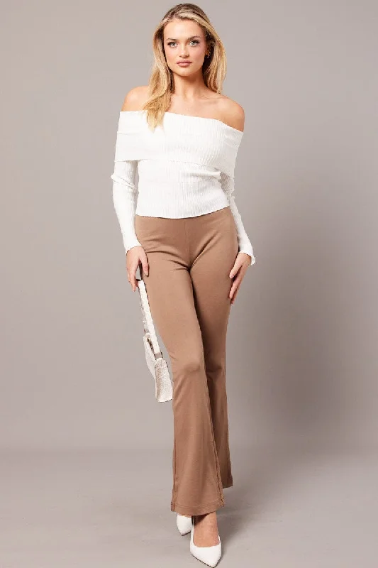 Brown Flare Leg Pants Ponte