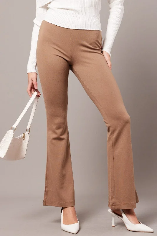 Brown Flare Leg Pants Ponte